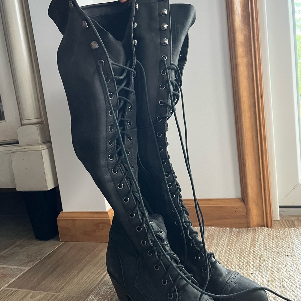 Jeffrey Campbell x Free People Black Lace-Up Combat Boots